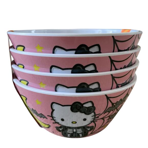 Hello Kitty Halloween Skeleton Melamine Bowls 6in Set of 4 Posh Pink Spooky New - Picture 10 of 14